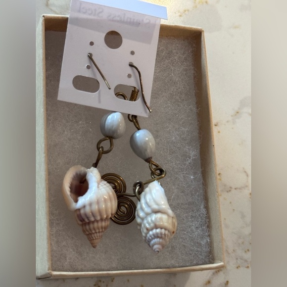 Stainless Steel Shell Dangle Earrings - Picture 4 of 5